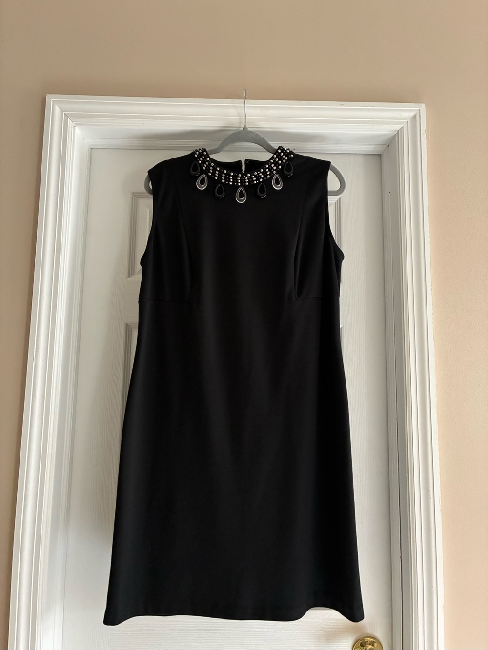 AGB Black Sleeveless Dress with Beaded Collar